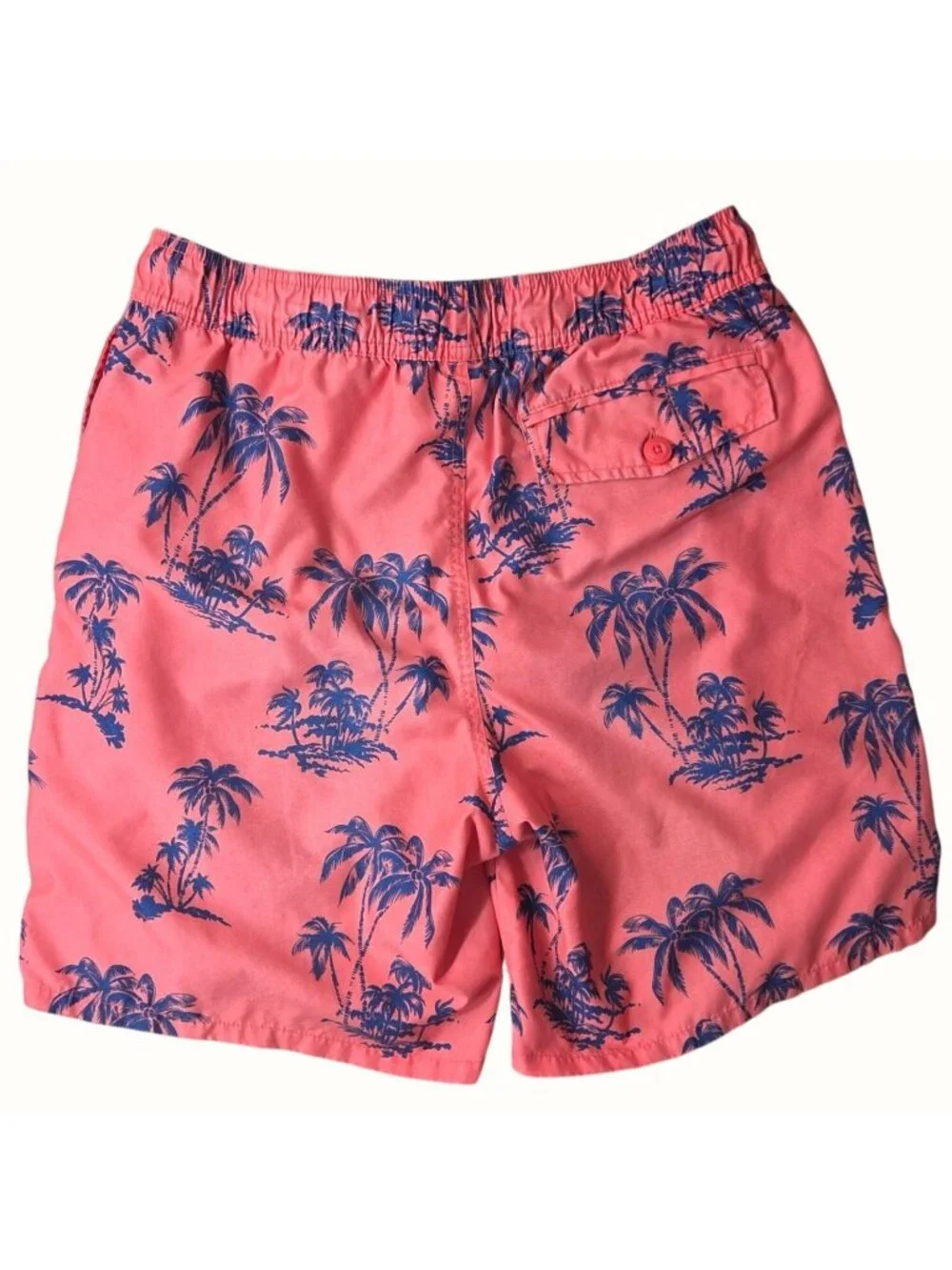 Old Navy Men's Pink Blue Tropical Palm Tree Print Lined Swim Trunk Shorts Size M